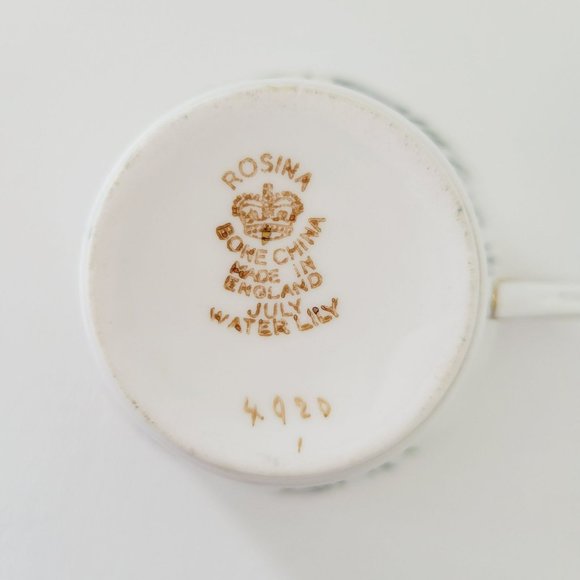 Rosina Water Lily Teacup & Saucer July Flower of the Month, Pink Black & Yellow - Picture 14 of 15